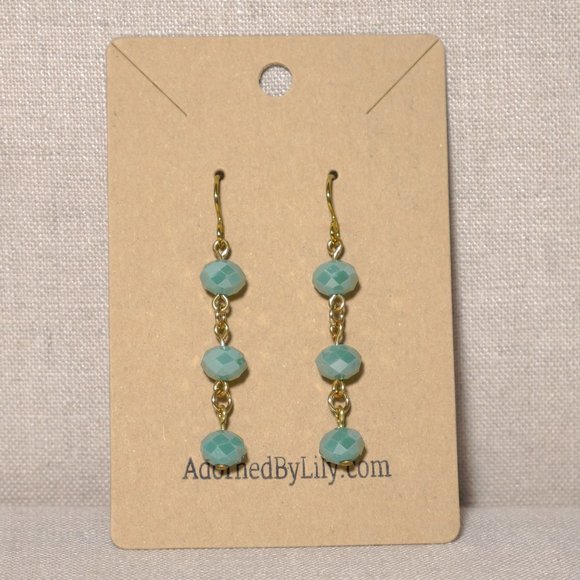Hand Crafted Handmade Earrings Faceted Iridescent Turquoise Bead Long Earrings - Picture 2 of 5